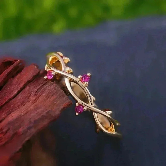 New “Host Pick” 18k Gold Over Silver Ruby Vine Ring - Picture 2 of 5